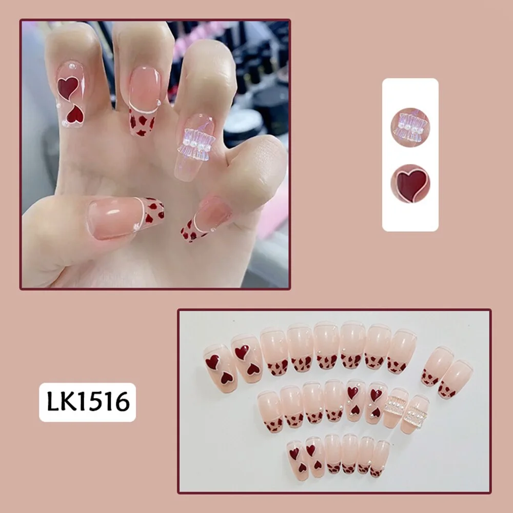24Pcs Detachable Butterfly Rhinestone French Ballerina False Nails Artificial Coffin Full Cover Fake Nails With Glue Manicure-Nail Inspo