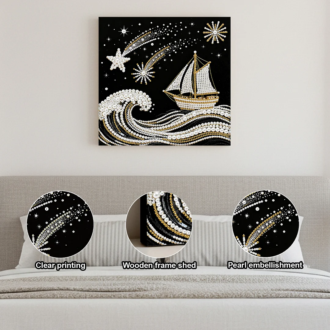 Sailboat DIY Pearl Diamond Art Kit for Adults Home Decor 25x25cm With Frame