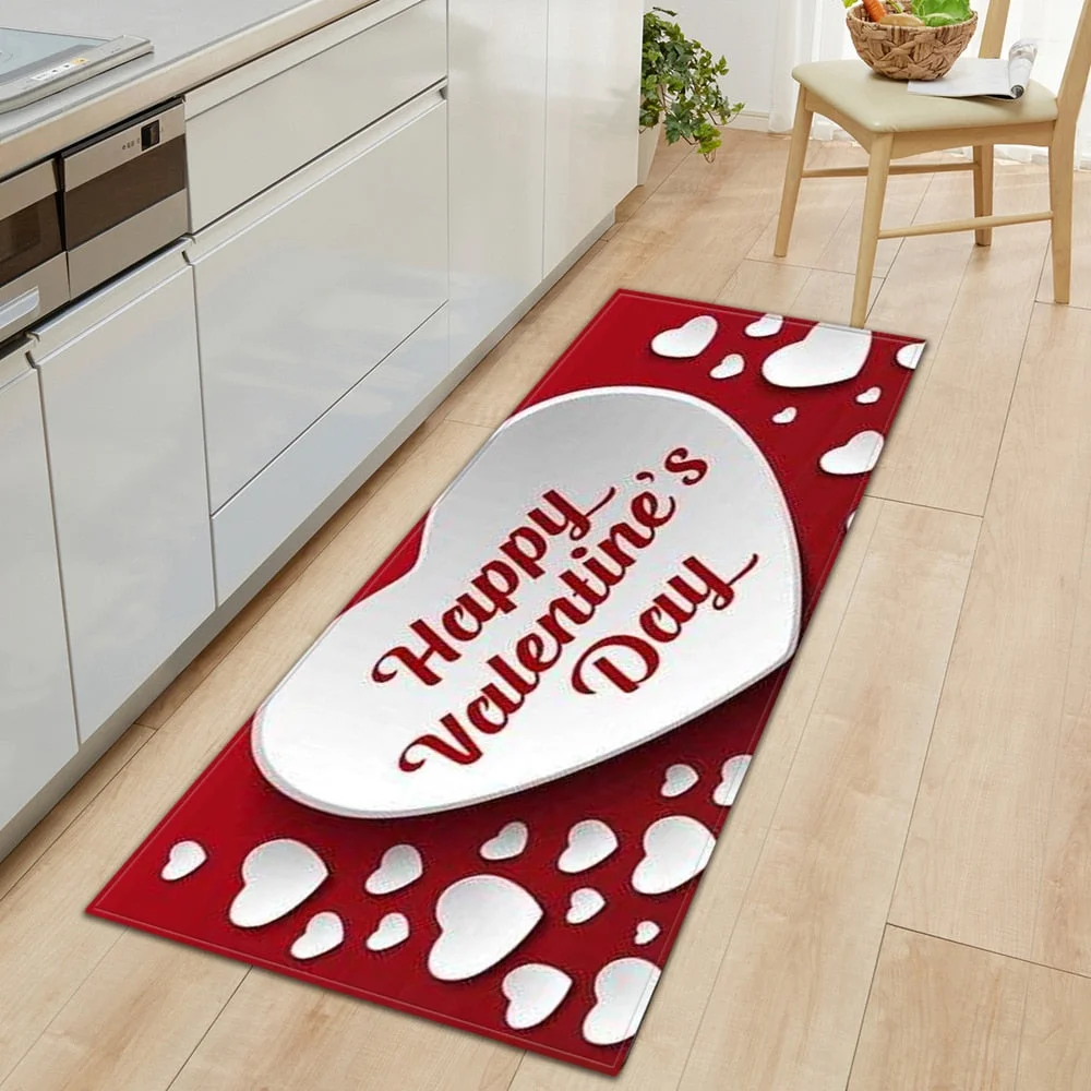 Modern Kitchen floor mat Strip Bathroom Entrance Porch Door Mat Bedroom Living Room Bedside Carpet Valentine Pattern