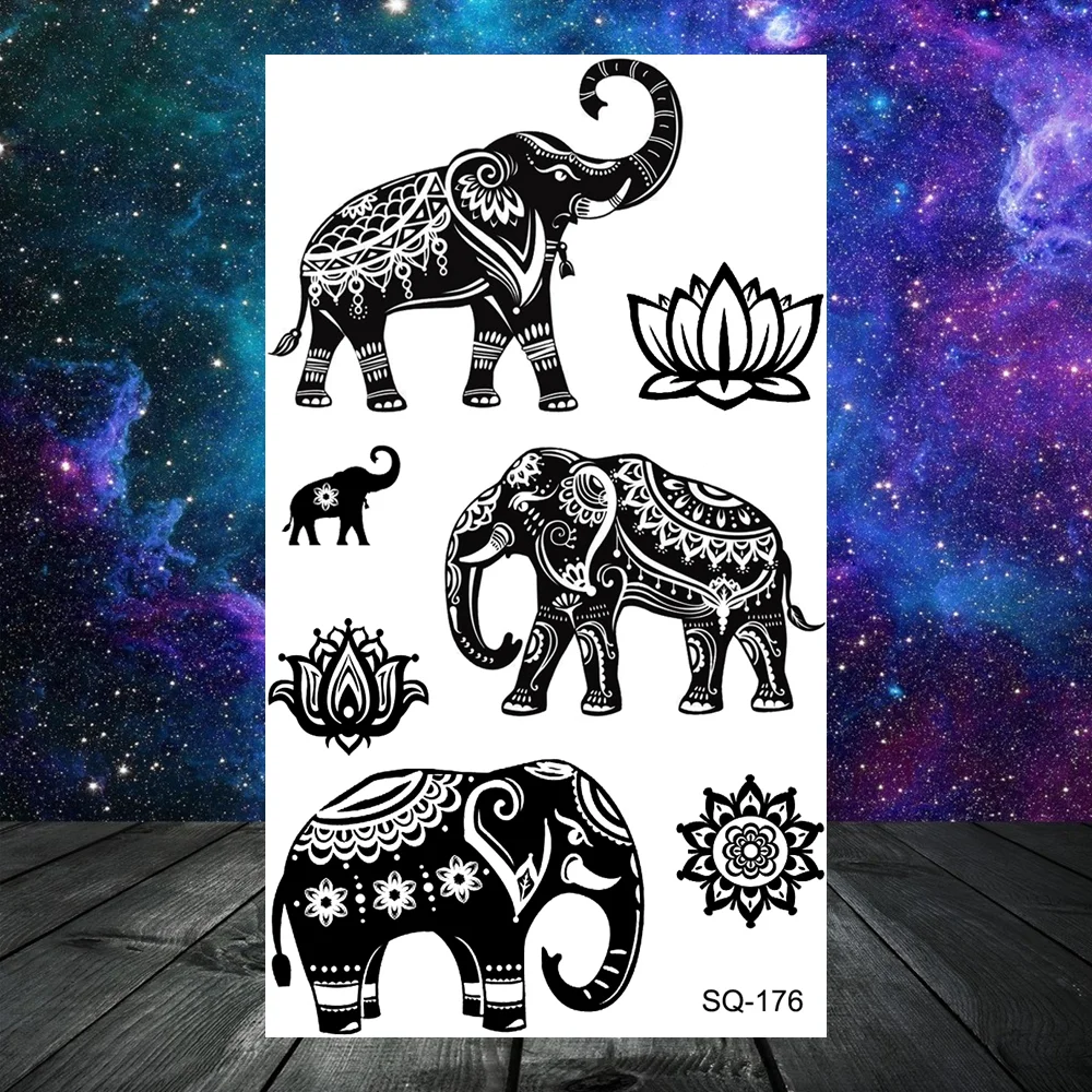 Sdrawing Seahorse Whale Temporary Tattoos For Women Men Cross Anchor Skeleton Thorns Elephant Fake Tattoo Fashion Tatoos Paper