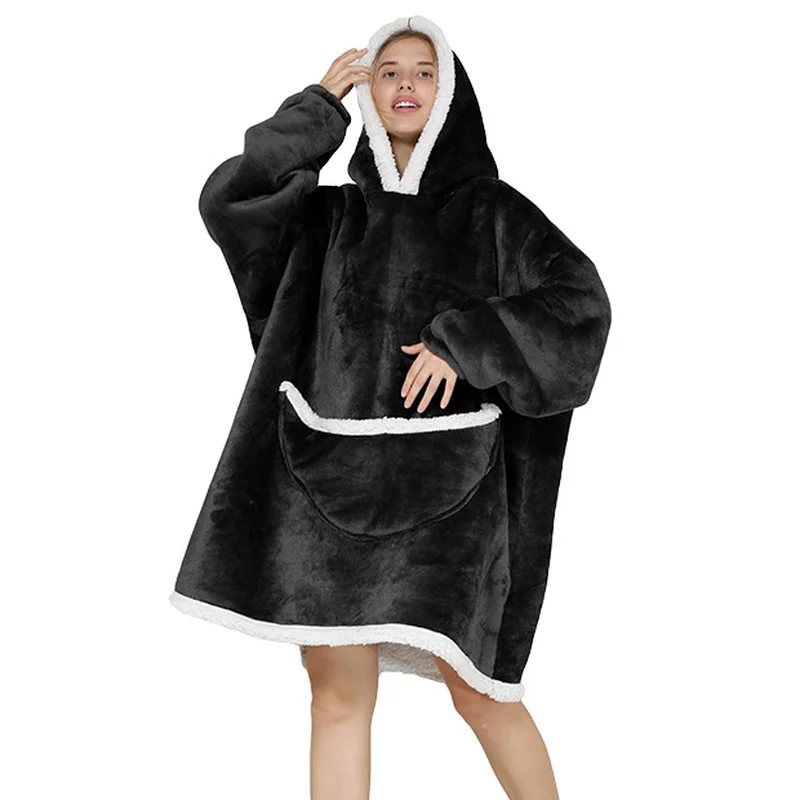 Wearable Blanket Hoodie Women Oversize Fannel TV Blanket With Sleeves Winter Sherpa Warm Animal Print Camping Blanket Sweatshirt