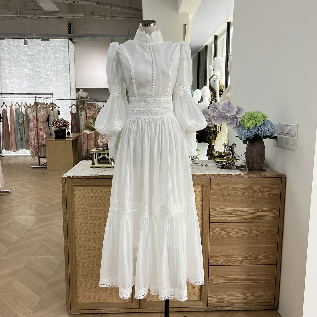 Zingj 2024 Fashion Classic Elegant Long Princess Bubble Sleeves Egan Yarn Large Size Women's Dress Thin