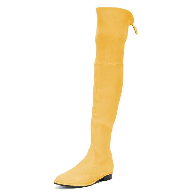 Yellow Round Toe Chunky Heels Long Boots Vegan Suede Over-the-knee Boots |FSJ Shoes
