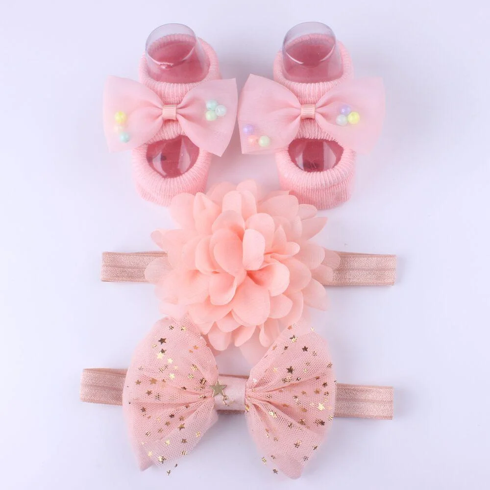 3Pcs/Set Lace Flower Baby Girl Headband Socks Set Crown Bows Newborn Hairband Headbands For Girls Turban Baby Hair Accessories