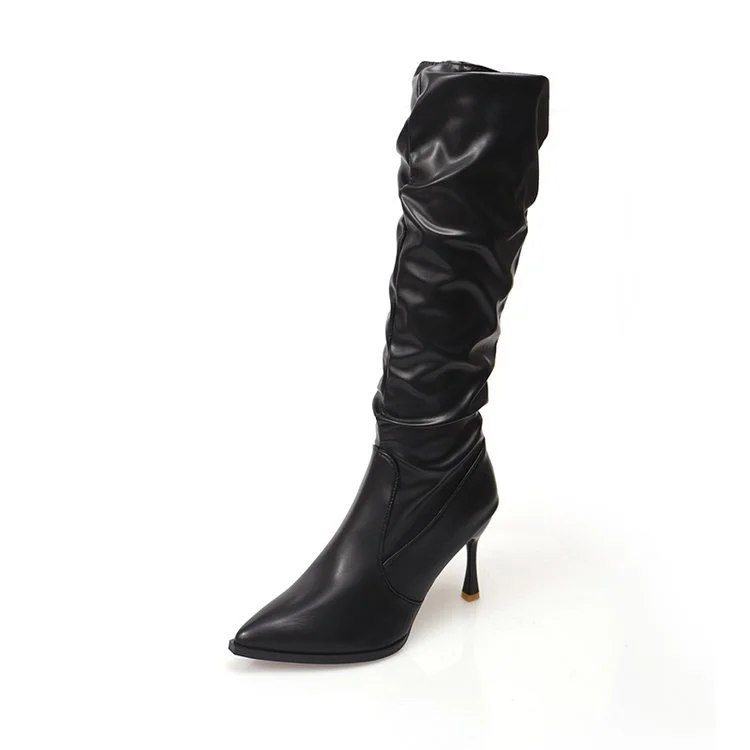 Yyvonne Folded High-Heeled Boots Women Autumn Tide And Piles Of Boots High But Knee-High Fashion Knight Boots