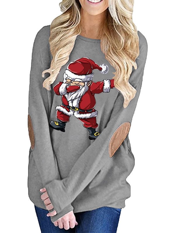 Womens Christmas Loose Batwing Sleeve Patches T-Shirts-elleschic
