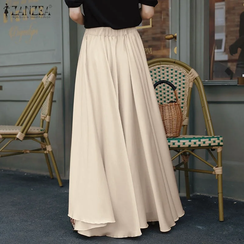 ZANZEA Spring Trousers Stylish Women 2022 Casual Elastic Waist Long Solid Wide Leg Pants Female Streetwear  Pantalon