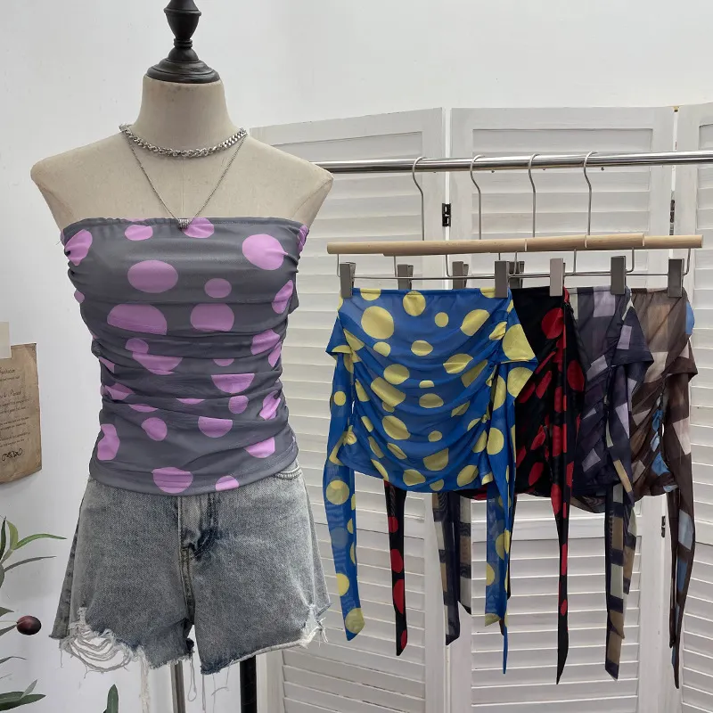 Nigikala Nigikala Shooting Holiday Storm Spot Bump Color Mesh Strapped Braped Vest Female Summer Dew Back Hottie Top 8085