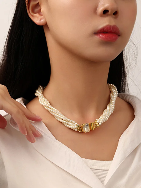Twist Pearls Rhinestone Necklaces Accessories
