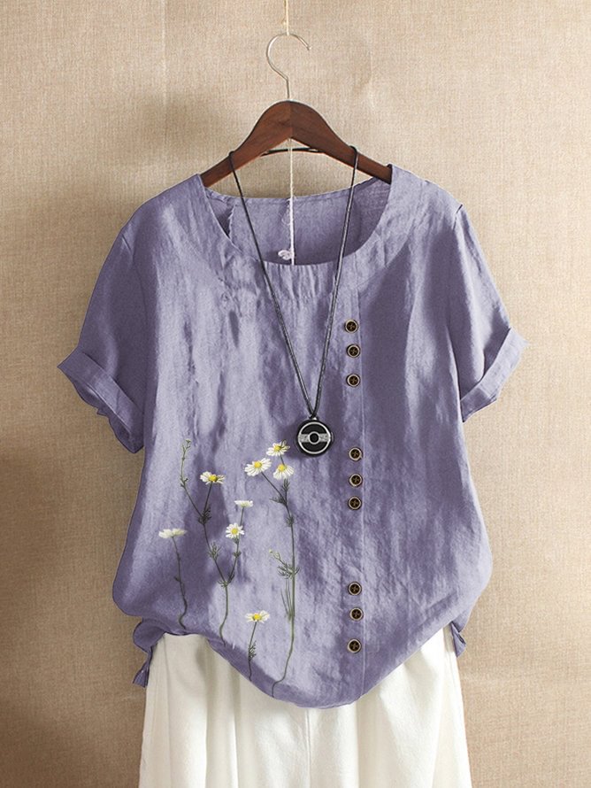 Crew Neck Short Sleeve Casual Shift Shirts & Tops