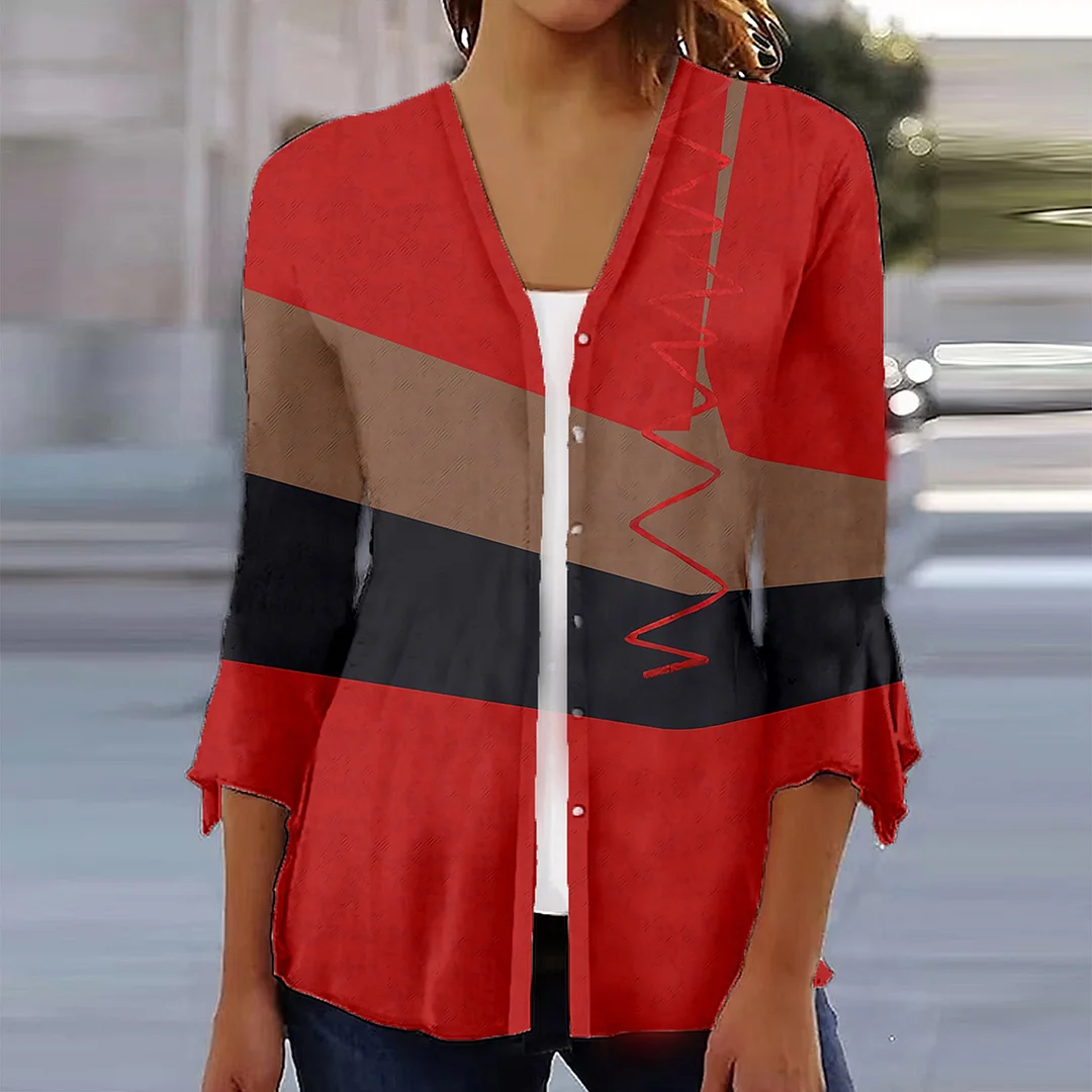 Women's Shirt Blouse White Red Purple Graphic Floral Print 3/4 Length Sleeve Casual Basic V Neck Regular Floral S