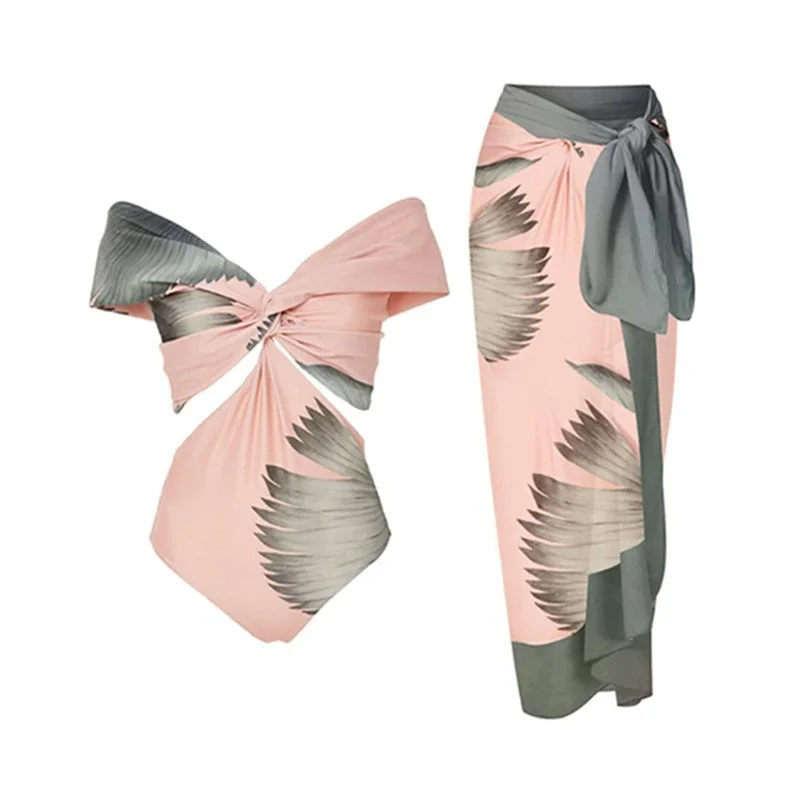 Mongw Mongw New Swimwear 2-Piece Set Vacation Bikini Beach Sexy Bikini One-Piece Conservative Swimsuit Woman