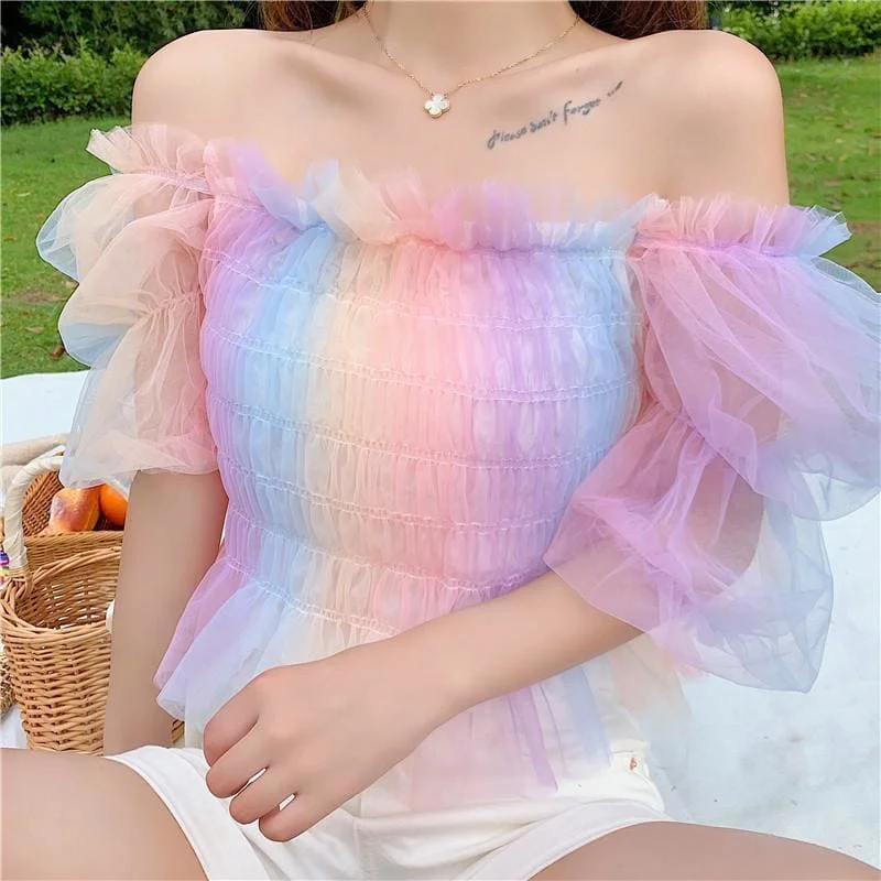 Rainbow Pastel Kawaii Aesthetic Princess Crop Top MK18909