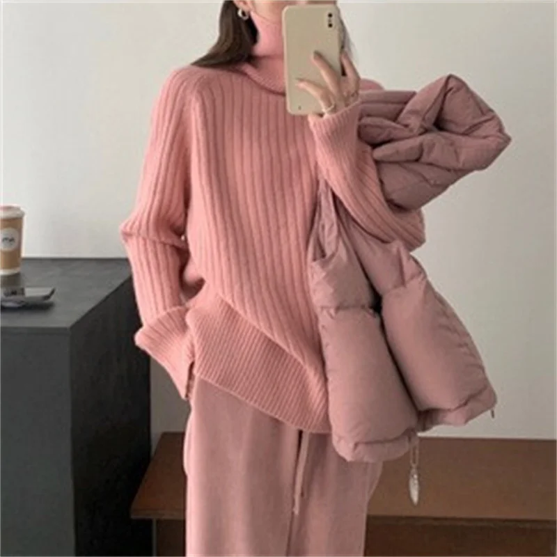 Toloer Toloer Version Contracted High Neck Add Thick Sweater Female Pit Loose Lazy Knit Sweater New All-Match Casual Jacket-Outfit Ideas