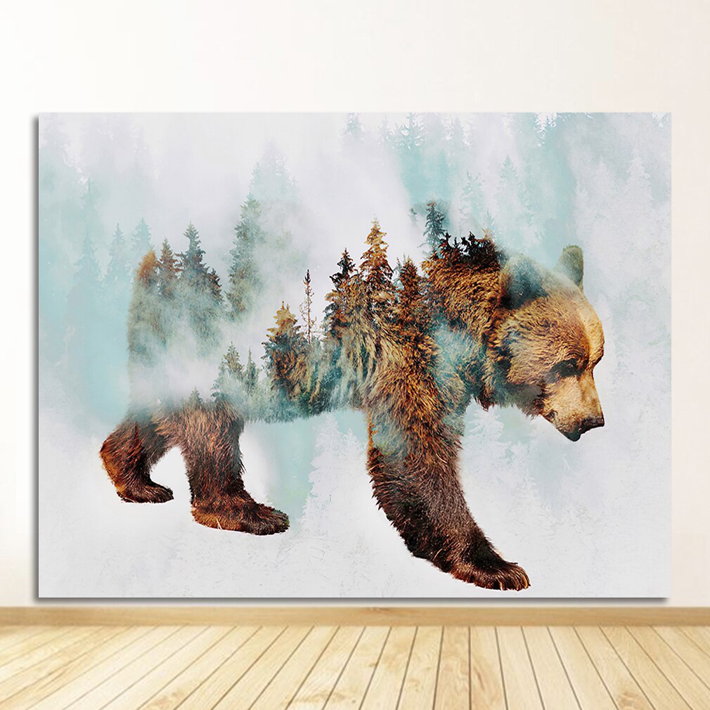 Nordic Posters And Prints Wall Art Canvas Painting Abstract Animal Wall Pictures For Kids Room Landscape Forest Bear Fox Wolf