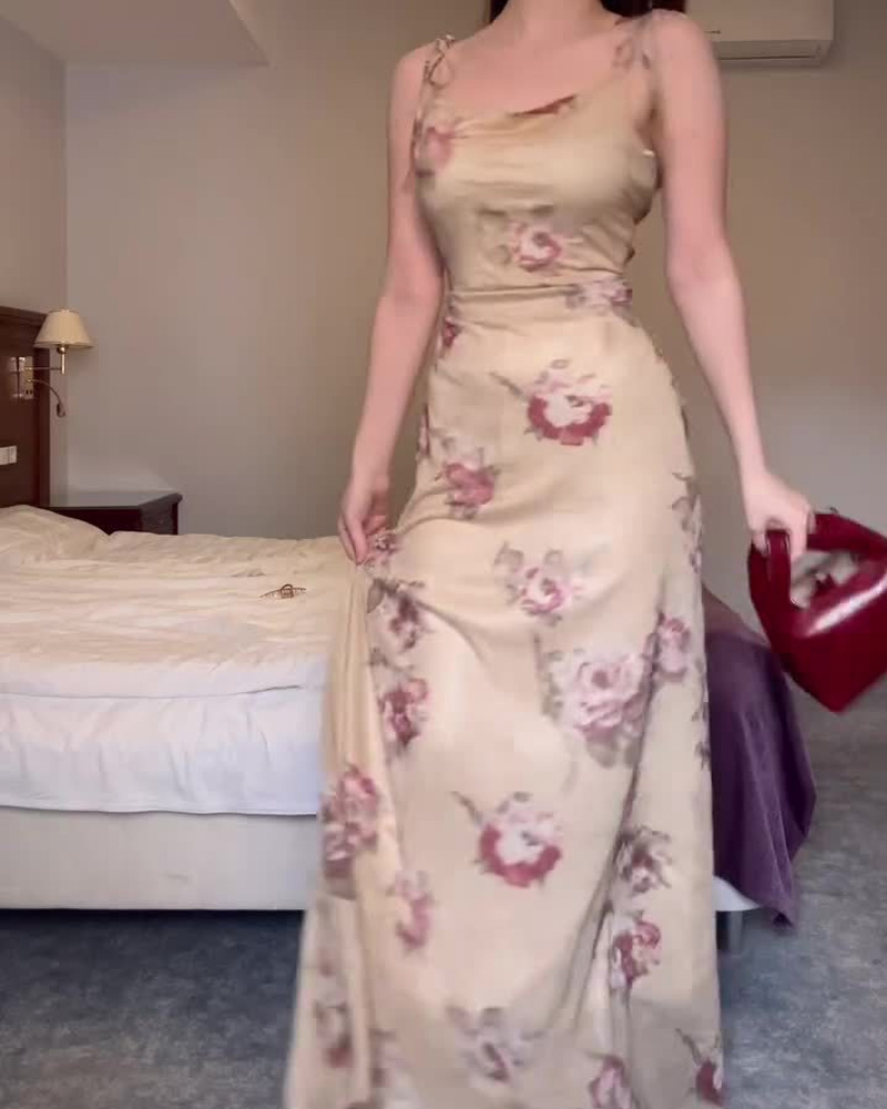 Tight Waist Printed Sling Dress