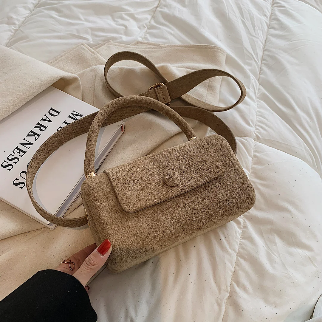 էѧӧܧ Small Vintage Faux suede Underarm Baguette Shoulder Crossbody Bags For Women 2021 Winter Simple Handbags and Purses