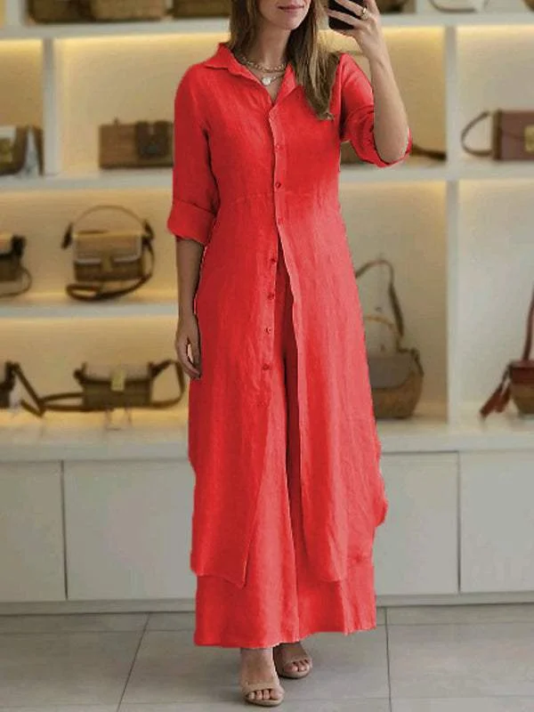 Women Summer Casual Linen Long Two-piece Set Pant Suits