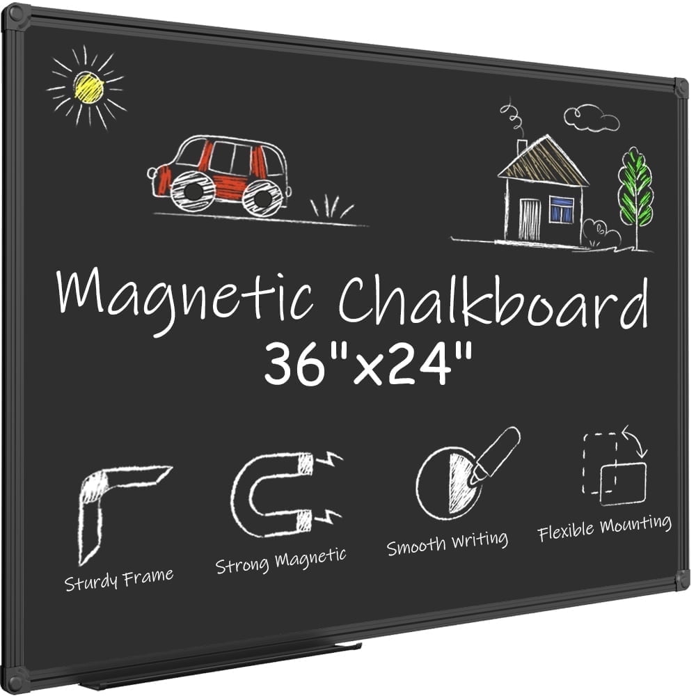 JILoffice Black Chalkboard with Black Aluminum Frame, 36" x 24", Wall Mounted with Maker Tray
