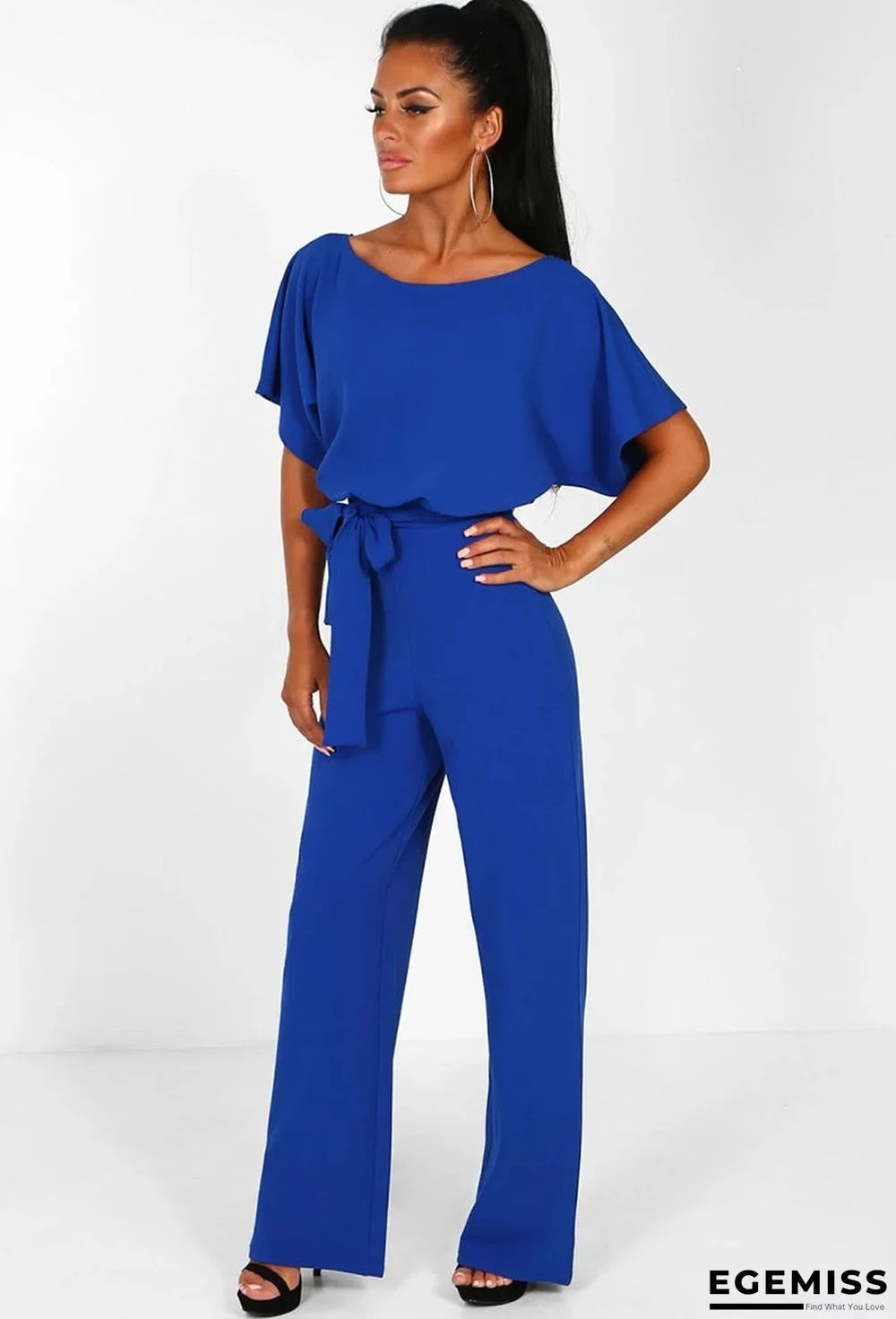 Button Lace-up Short-sleeved Jumpsuit | EGEMISS