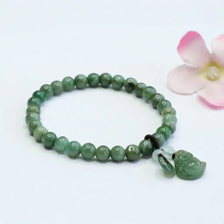 Cyan Jade Laughing Buddha Healing Bracelet
