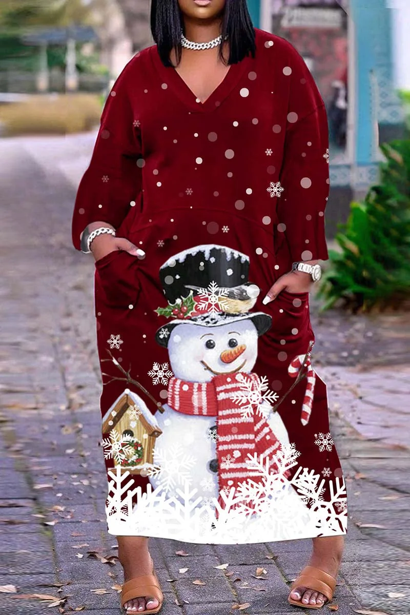 Casual Print Basic V Neck Long Sleeve Dresses