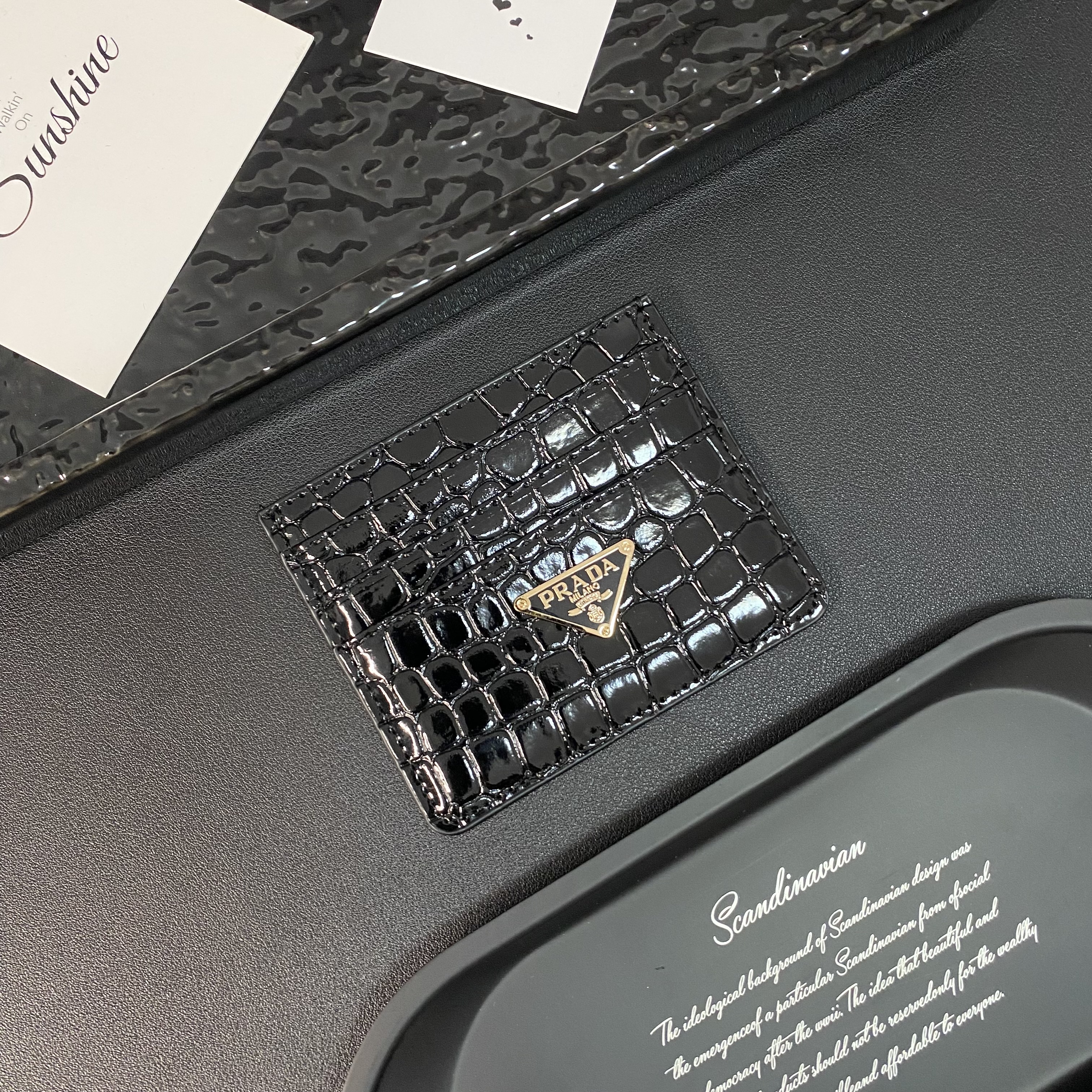 PRADA Crocodile Leather Card Storage Wallet Triangle Logo Card Holder