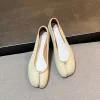Split toe shoes for women wearing flat bottomed ballet shoes, genuine leather shallow mouth sheep's hooves single shoes