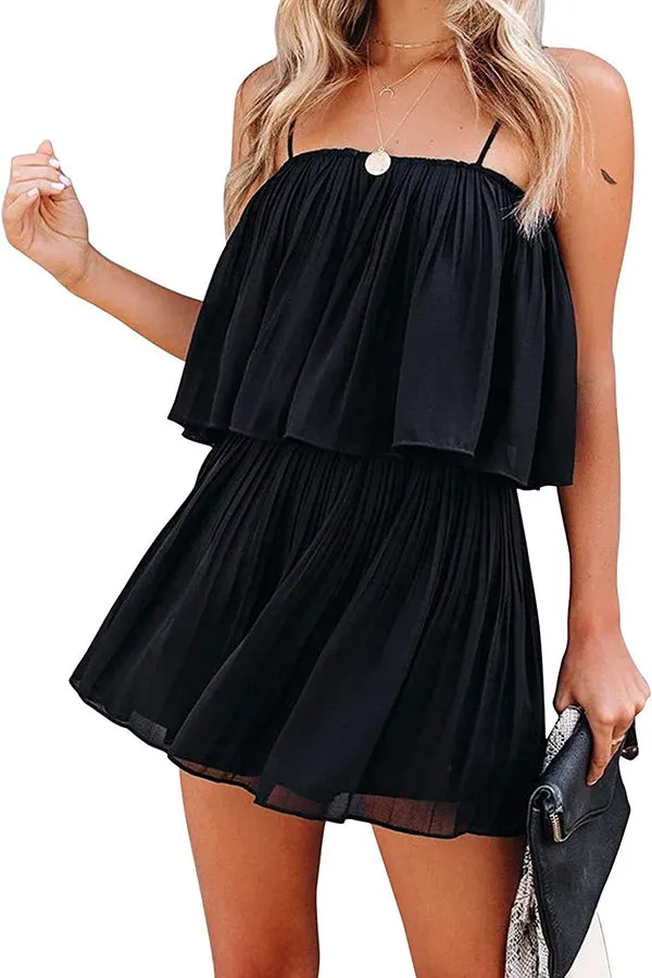 Hopeless Romantic Pleated Adjustable Strap Elastic Waist Romper