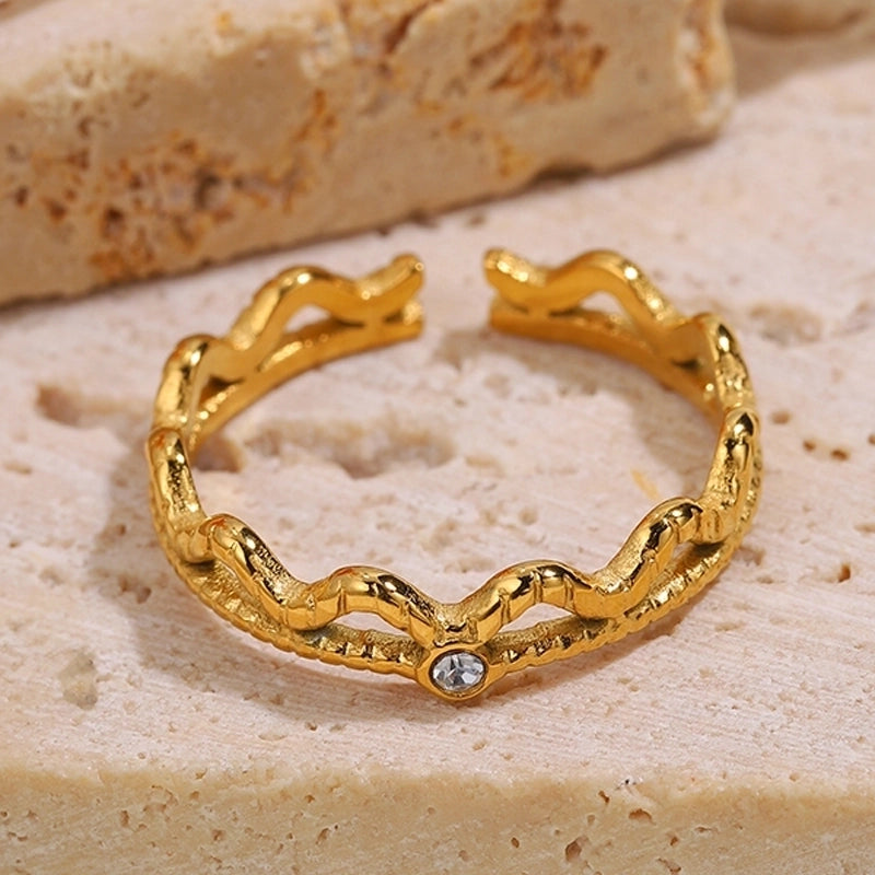 Elegant Minimalist Classic Style Solid Color 304 Stainless Steel Zircon Inlay Open Rings