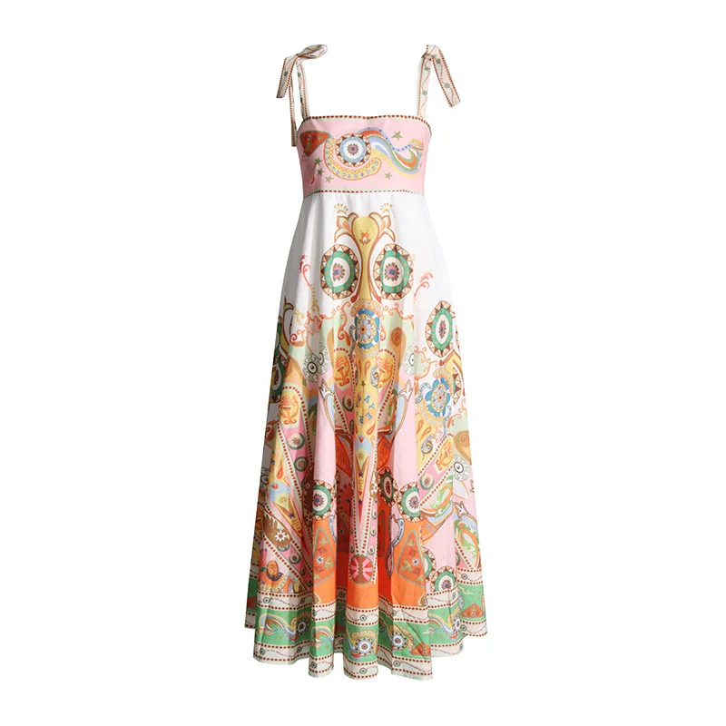 Brownm Fashion Casual Dress Women's 2025 Spring Women's New Beach Dress High-End Feeling With Long Sling Skirt