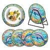 4PCS Wood Diamond Painted Placemats Kitchen Dish Mat with Holder (Dolphin)