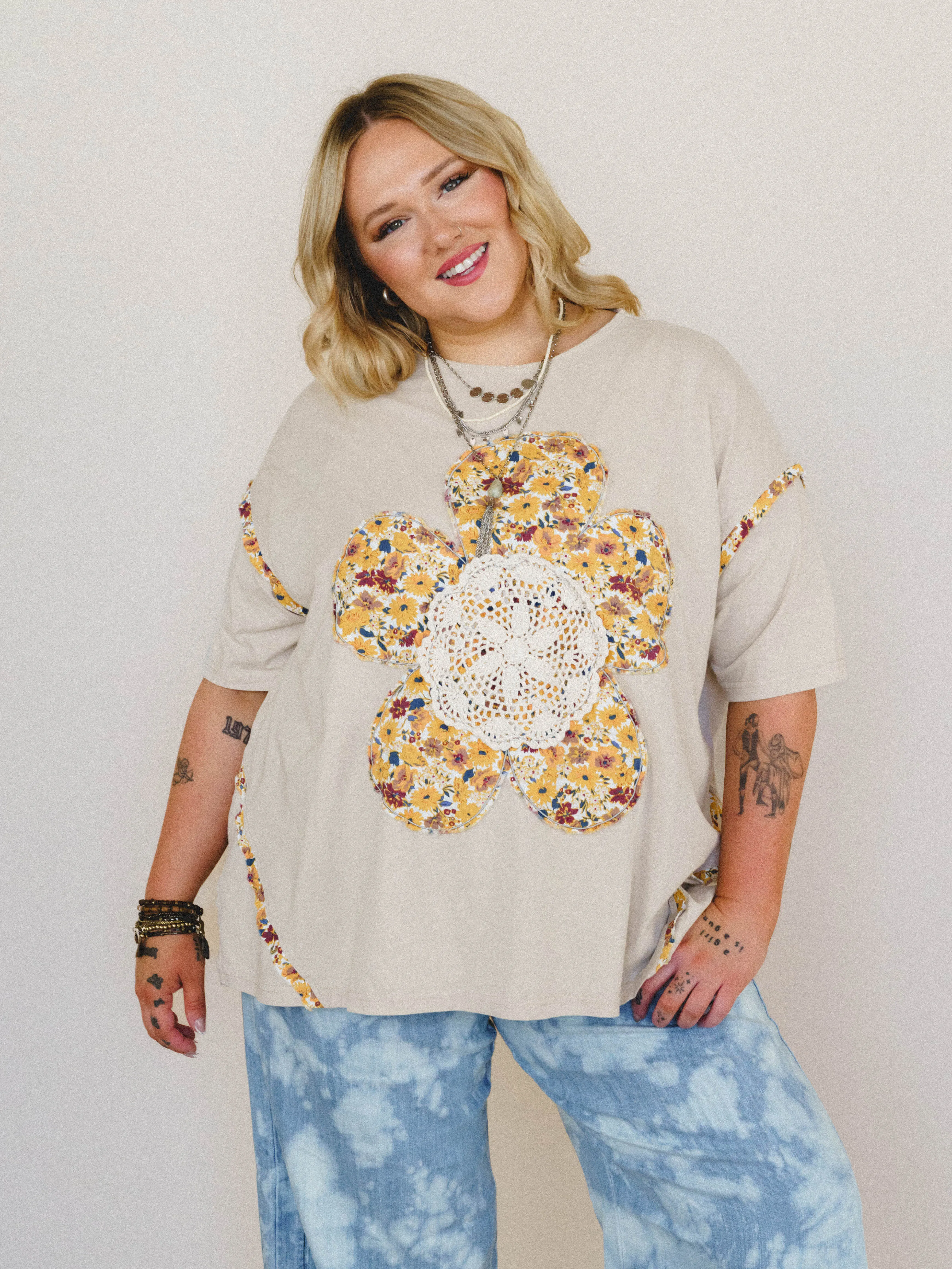 Wildflower Haze Patchwork Top - Khaki