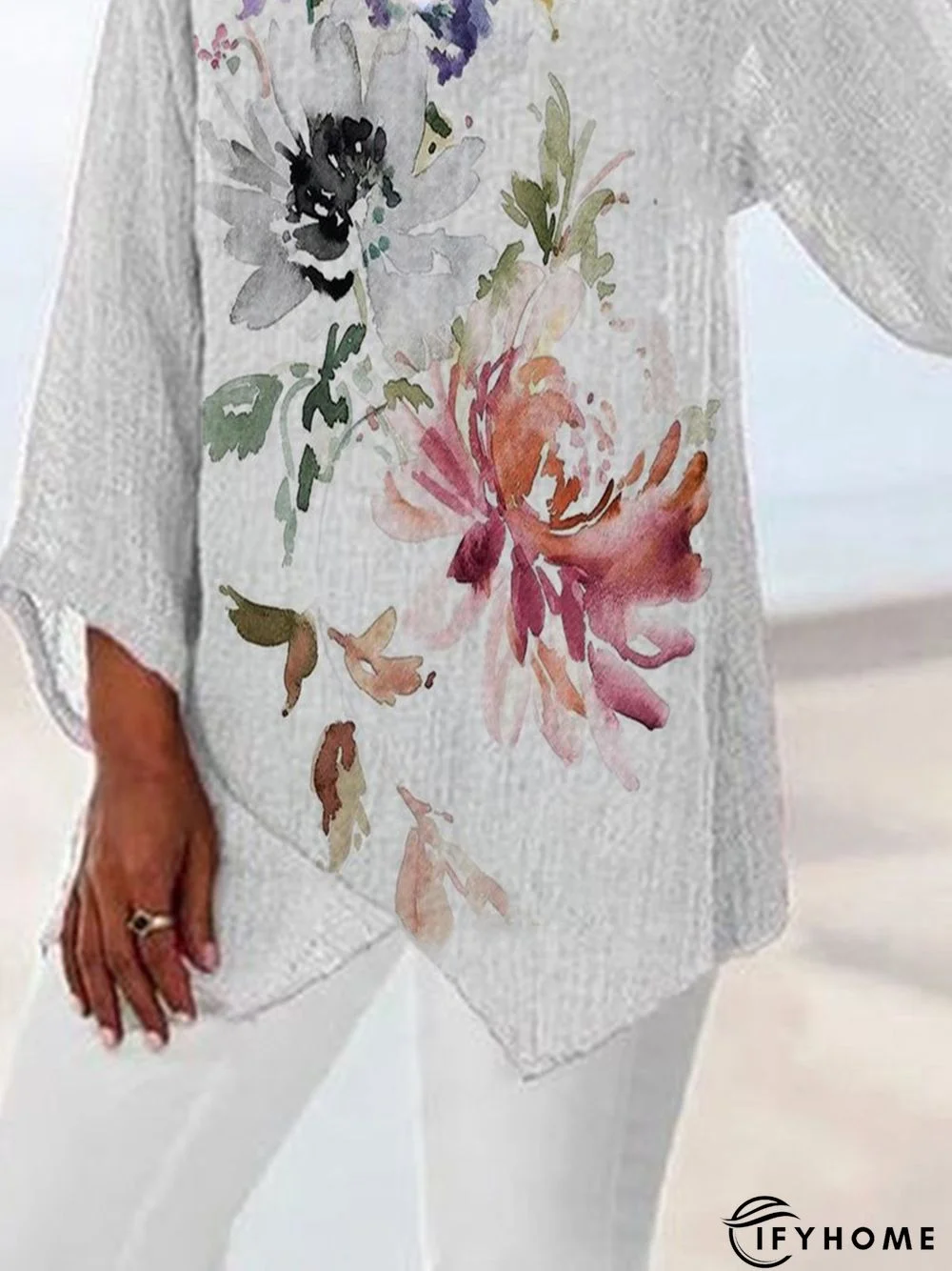 Casual Floral V Neck Short Sleeve Loosen Tops | IFYHOME