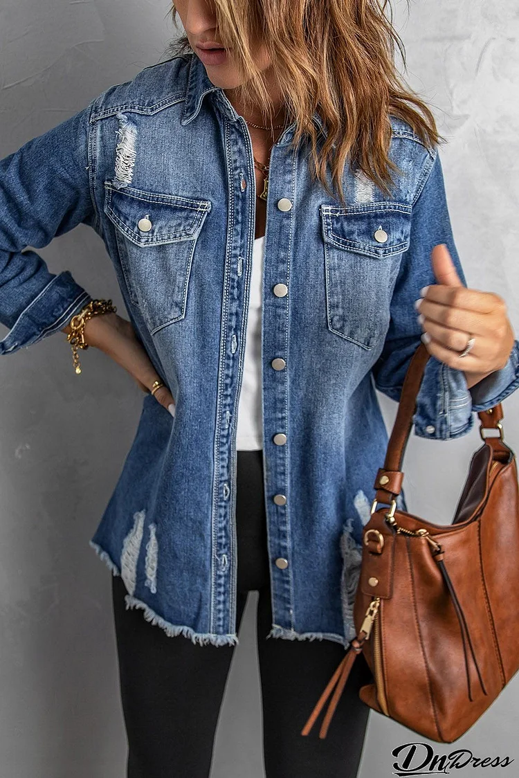 Blue Distressed Denim Jacket