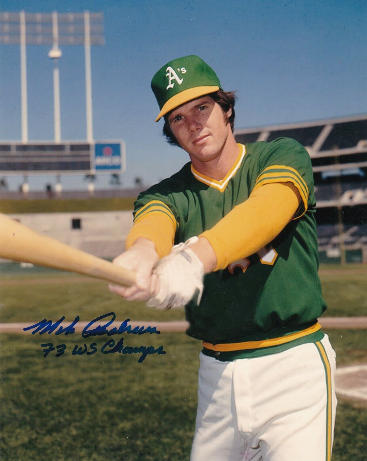 MIKE ANDREWS OAKLAND A'S 1973 WS CHAMPS ACTION SIGNED 8x10