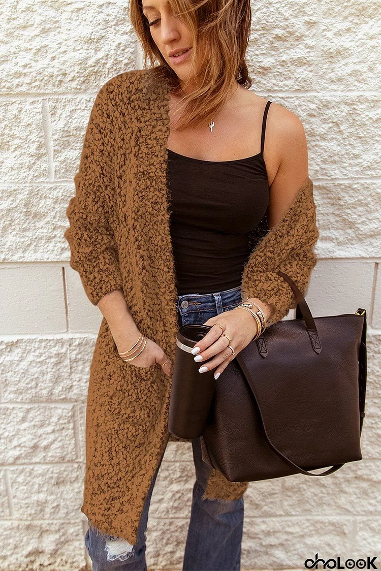 Brown Fuzzy Knit Cardigan