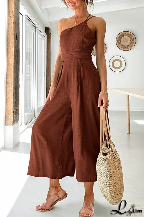 One Shoulder Straps Wide Leg Jumpsuits