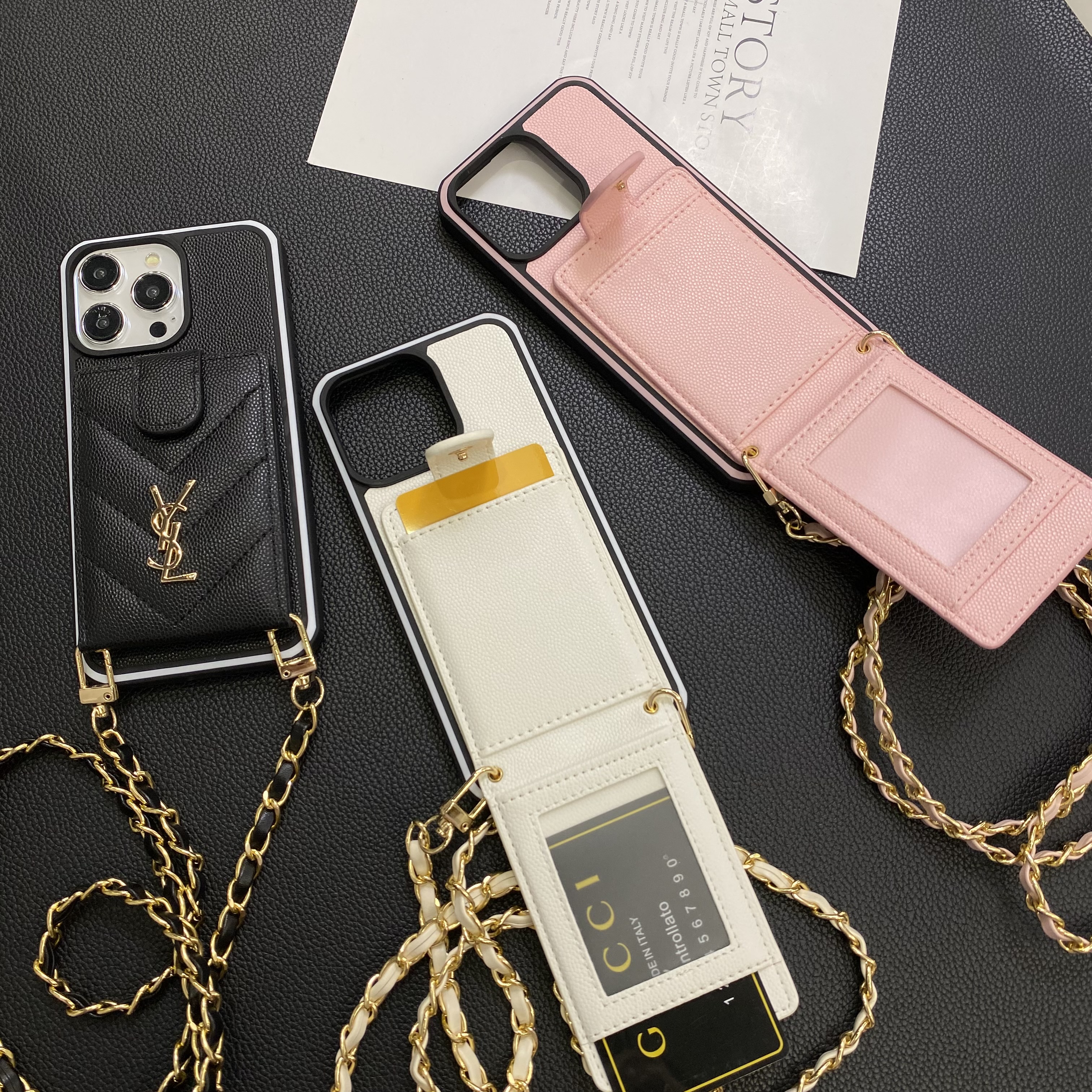 YSL Crossbody Long Rope Leather Card Holder Apple iPhone Case