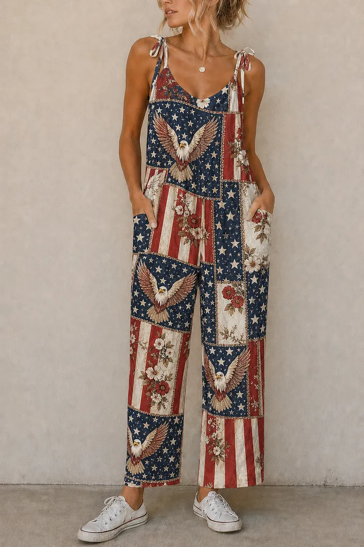 Women&rsquo;s Boho Americana Patchwork Print Suspender Jumpsuit