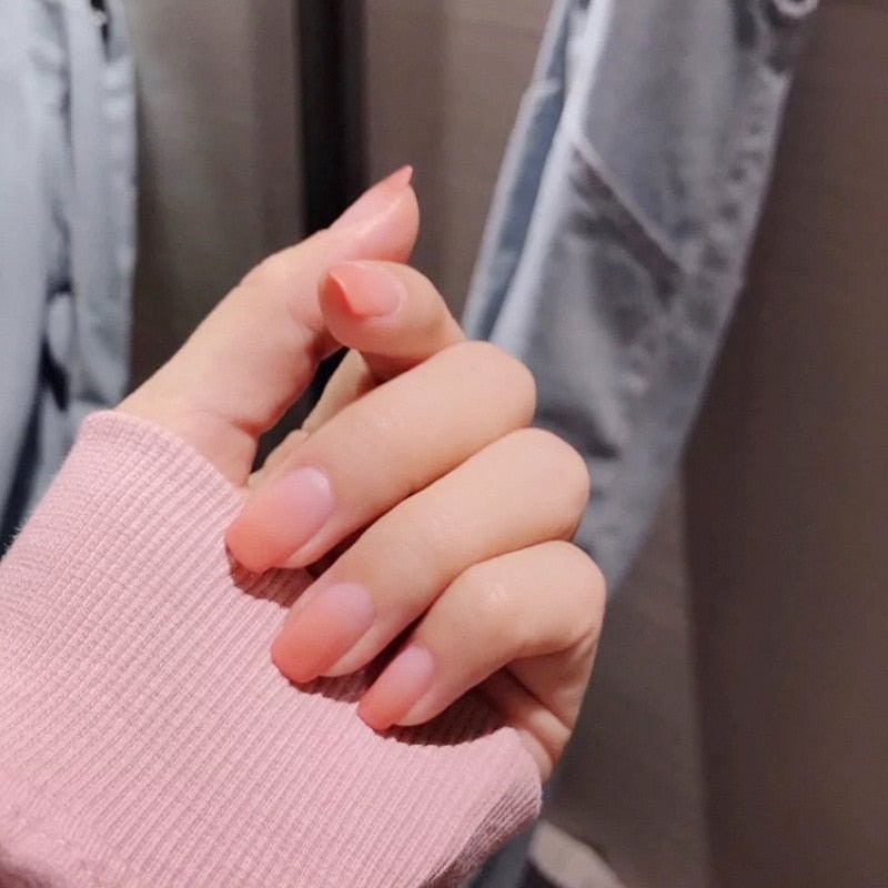 24pcs Women Pure Color Fashion Fake Nail Girls Sweet Pink Frosted Matte Wearable Fake Nails Square Head Nail Art Tips TN