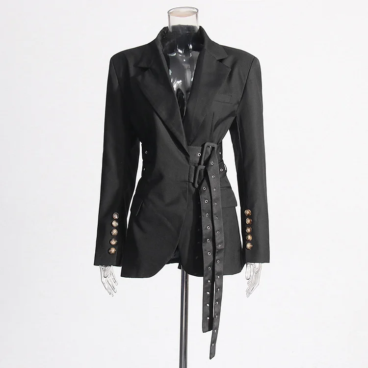 Fashion Lace-up Placket Waist Slimming Color Matching Suit Jacket