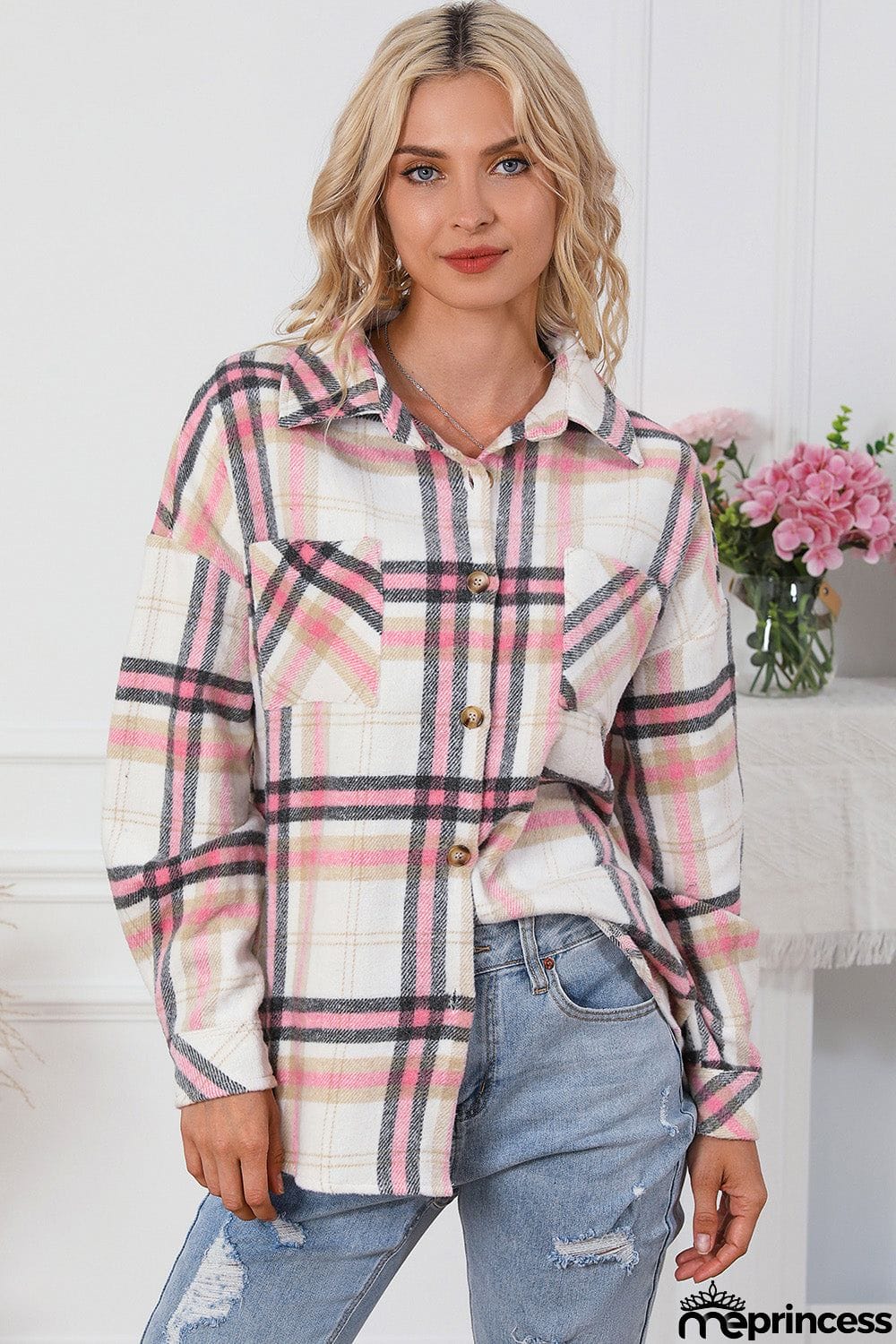 Plaid Dropped Shoulder Shirt Jacket