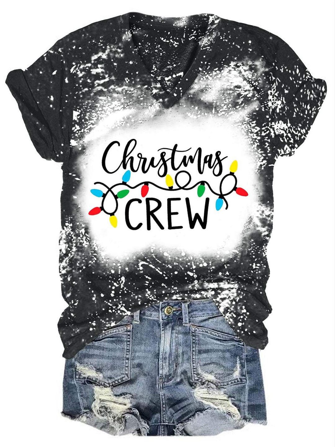 Christmas Crew Lights Gnomes Print T-shirt
