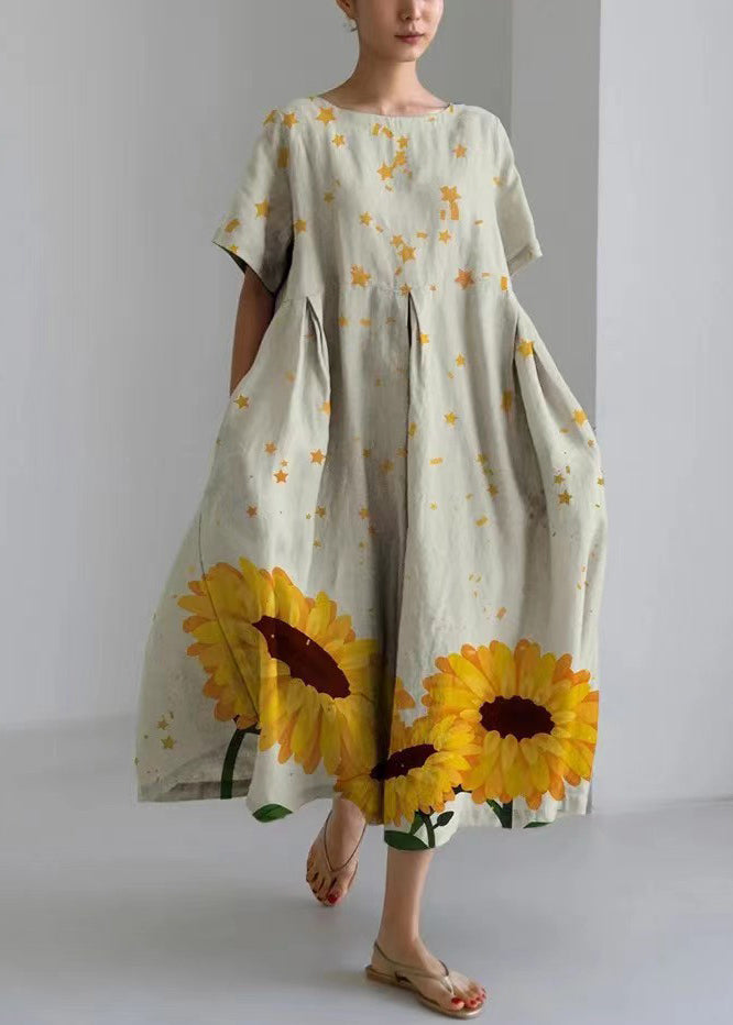 Casual Floral Print Short Sleeve Maxi Dress