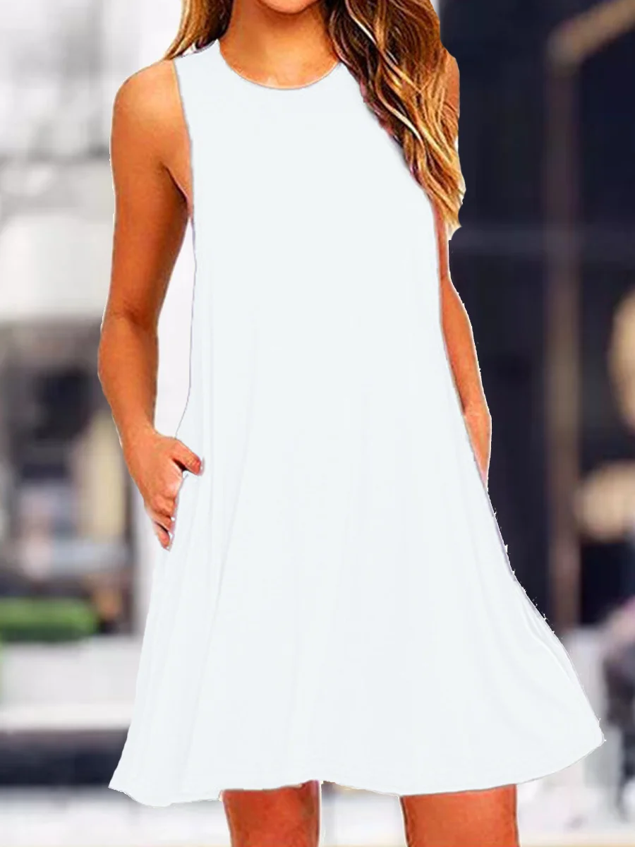 Casual Solid Color Round Neck Dress-inspireuse