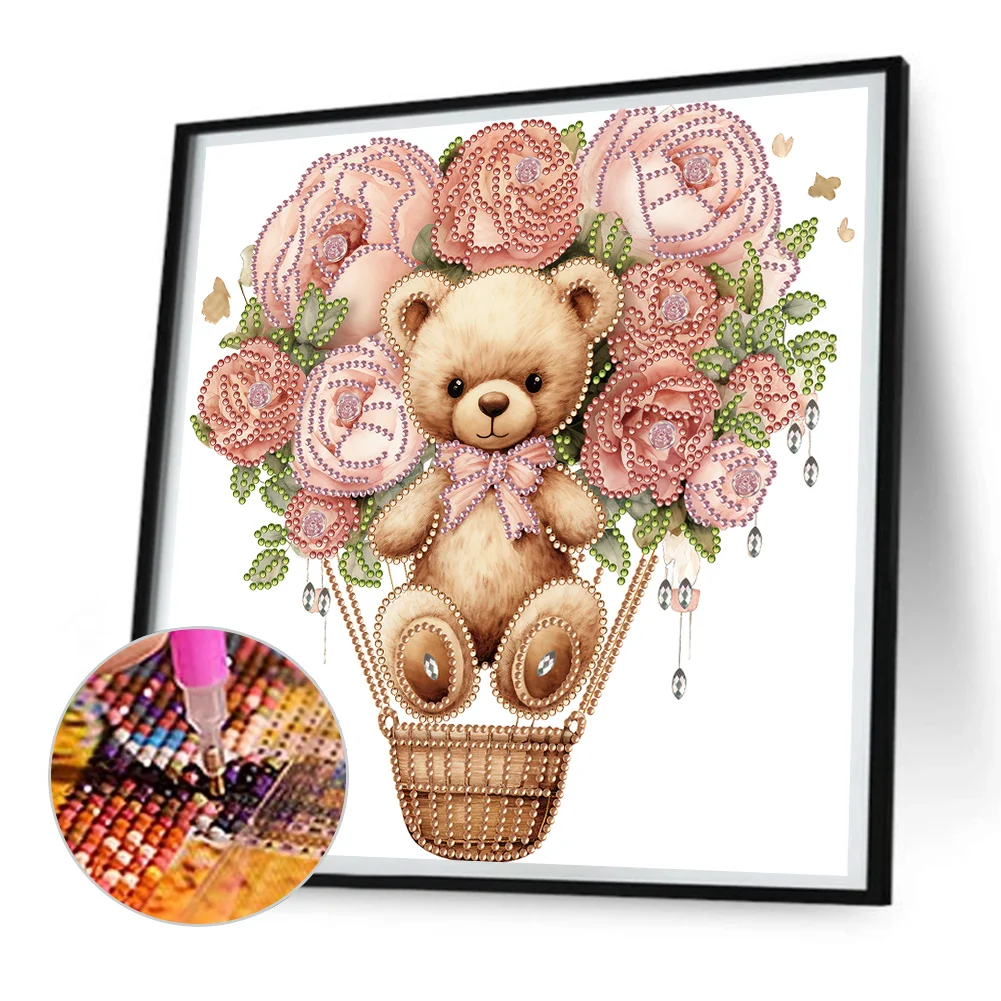 Diamond Painting - Partial Special Shaped Drill - Flower Balloon Bear(Canvas|30*30cm)