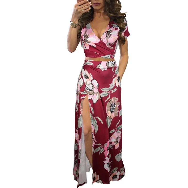 Summer Printed Set Woman Flower Two Piece Skirt Set Women Floral Crop TopAnd Skirt Suits Party Boho 2 Piece Set Outfits
