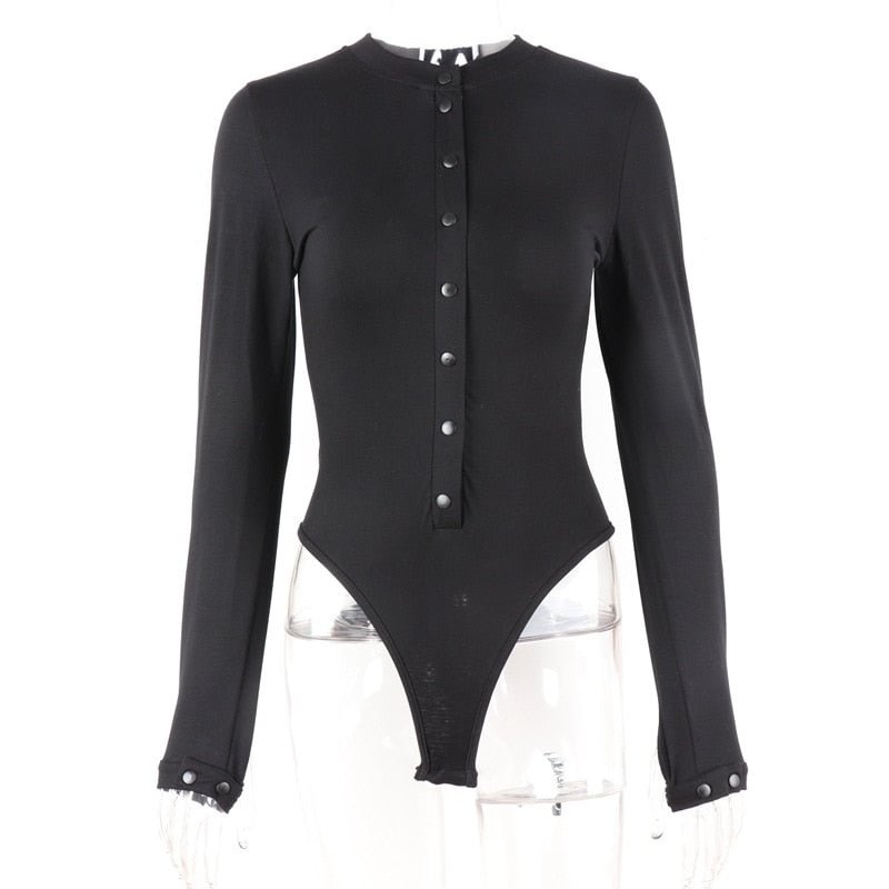 Julissa Mo Spring Buttons O-Neck Bodysuit Women 2021 Long Sleeveless Slim Bodys Top Casual Black Streetwear Bodysuits Female New