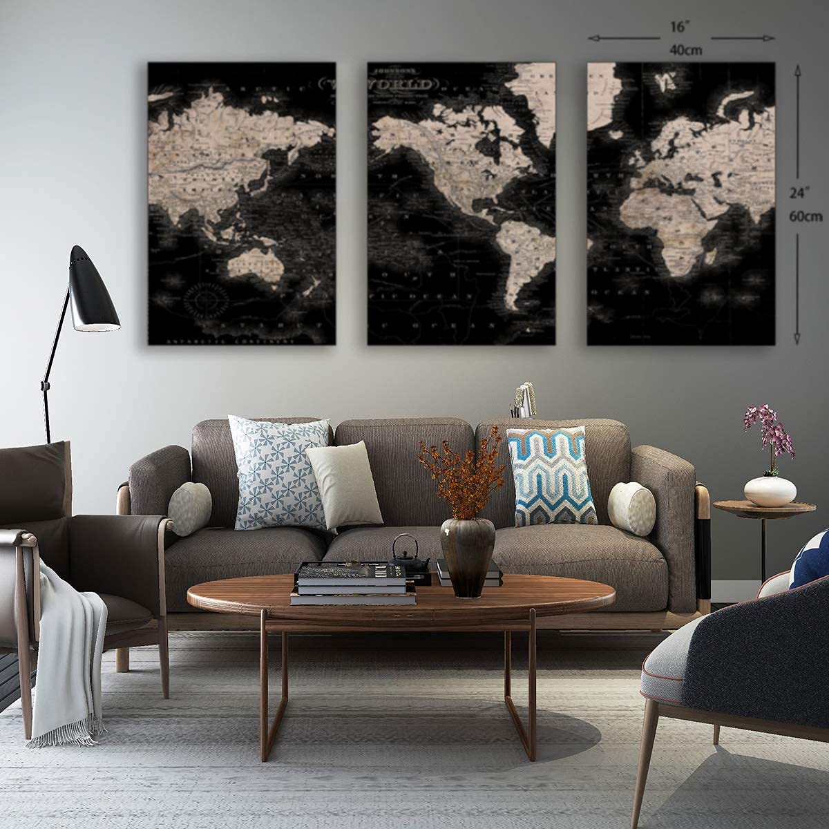 Vintage World Map Retro Map of The World Gift 3Pcs Canvas Posters Paintings Wall for Living Room Office Home Decor Pictures